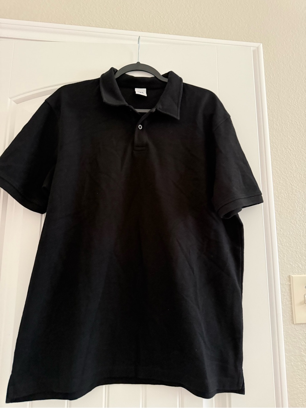 Zara Men's Black Polo - Short Sleeve Two-Button